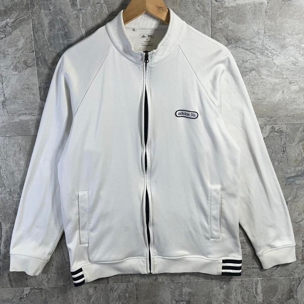 Adidas Sz M Golf White Full Zip Long Sleeve Track Jacket Men's Fleece Lined‎